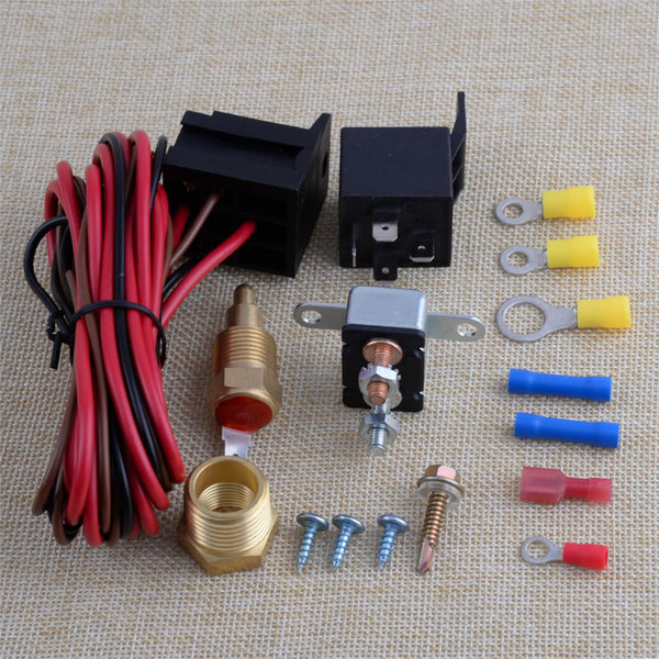 DWCX 12V 4 Pin Degree Engine Cooling Fan Thermostat Temperature Switch Sensor Relay Harness Kit for 265 283 305 307 327 350 383